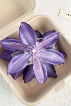 Elegant Purple Floral Hair Clip - High-End Back Bun Hair Claw Accessory for Women, Chic Temperament, Perfect for 90s and Y2K Styles