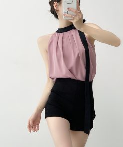 Elegant Purple Halter Camisole Top for Women - French-Style Off-Shoulder Sleeveless Vest for Summer Fashion