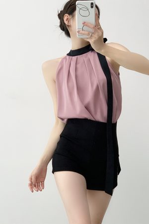 Elegant Purple Halter Camisole Top for Women - French-Style Off-Shoulder Sleeveless Vest for Summer Fashion