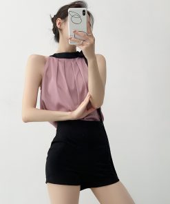 Elegant Purple Halter Camisole Top for Women - French-Style Off-Shoulder Sleeveless Vest for Summer Fashion