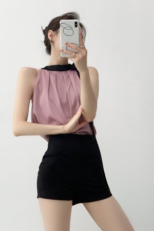 Elegant Purple Halter Camisole Top for Women - French-Style Off-Shoulder Sleeveless Vest for Summer Fashion