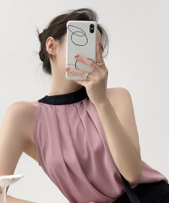 Elegant Purple Halter Camisole Top for Women - French-Style Off-Shoulder Sleeveless Vest for Summer Fashion