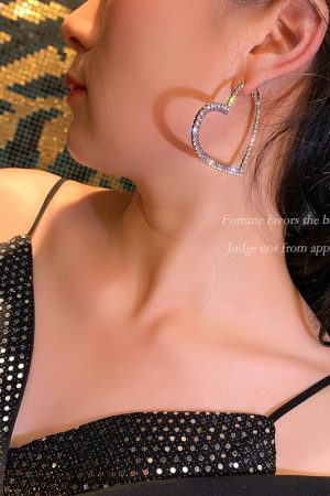 Elegant Purple Heart Drop Earrings for Women, Full Diamond Design, Trendy Korean Style Jewelry, Chic Ear Accessories