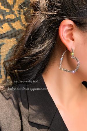 Elegant Purple Heart Drop Earrings for Women, Full Diamond Design, Trendy Korean Style Jewelry, Chic Ear Accessories