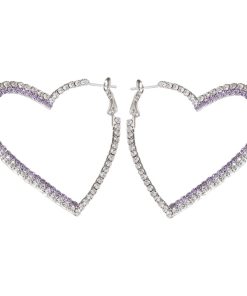 Elegant Purple Heart Drop Earrings for Women, Full Diamond Design, Trendy Korean Style Jewelry, Chic Ear Accessories
