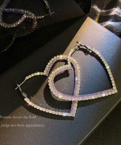 Elegant Purple Heart Drop Earrings for Women, Full Diamond Design, Trendy Korean Style Jewelry, Chic Ear Accessories