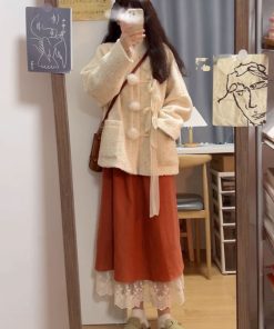 Elegant Red Qipao Dress Set for Women - Christmas & New Year, Autumn Winter, Traditional Chinese Style, High-Quality Fashion