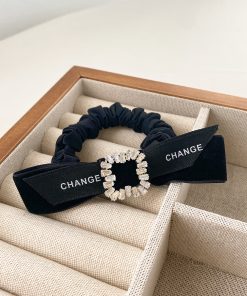 Elegant Rhinestone Bow Hair Tie for Women - High Ponytail Accessory, Autumn/Winter 2025, Chic Hair Ornament, Perfect for Daily Wear