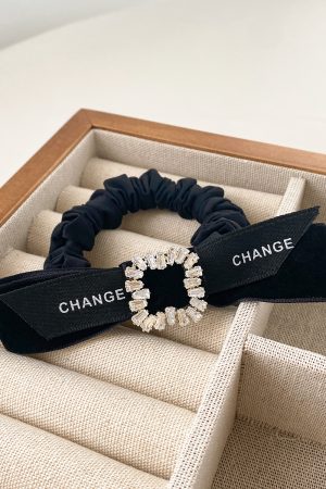 Elegant Rhinestone Bow Hair Tie for Women - High Ponytail Accessory, Autumn/Winter 2025, Chic Hair Ornament, Perfect for Daily Wear