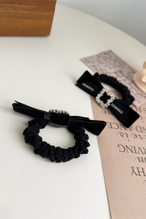 Elegant Rhinestone Bow Hair Tie for Women - High Ponytail Accessory, Autumn/Winter 2025, Chic Hair Ornament, Perfect for Daily Wear