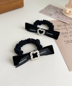 Elegant Rhinestone Bow Hair Tie for Women - High Ponytail Accessory, Autumn/Winter 2025, Chic Hair Ornament, Perfect for Daily Wear