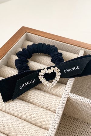 Elegant Rhinestone Bow Hair Tie for Women - High Ponytail Accessory, Autumn/Winter 2025, Chic Hair Ornament, Perfect for Daily Wear