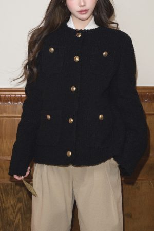 Elegant Round Neck Woolen Coat for Women - Slim Fit, Long Sleeve, Warm Autumn Winter Outerwear, Flattering Design, High-End Feel