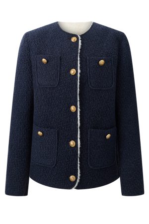 Elegant Round Neck Woolen Coat for Women - Slim Fit, Long Sleeve, Warm Autumn Winter Outerwear, Flattering Design, High-End Feel
