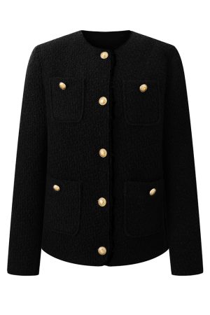 Elegant Round Neck Woolen Coat for Women - Slim Fit, Long Sleeve, Warm Autumn Winter Outerwear, Flattering Design, High-End Feel