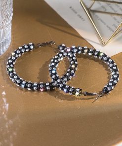 Elegant Round Rhinestone Hoop Earrings for Women, Korean & Japanese Style, High-Quality Fashion Accessories for Sophisticated Looks