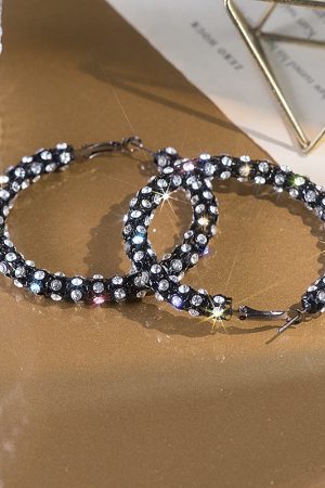 Elegant Round Rhinestone Hoop Earrings for Women, Korean & Japanese Style, High-Quality Fashion Accessories for Sophisticated Looks