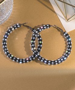 Elegant Round Rhinestone Hoop Earrings for Women, Korean & Japanese Style, High-Quality Fashion Accessories for Sophisticated Looks