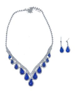Elegant Royal Blue Water Drop Necklace Set - High-End Versatile Clavicle Chain for Evening Wear, Fashion Accessory for Brides