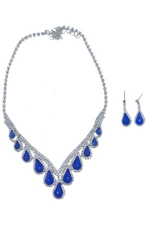 Elegant Royal Blue Water Drop Necklace Set - High-End Versatile Clavicle Chain for Evening Wear, Fashion Accessory for Brides