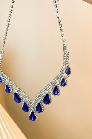 Elegant Royal Blue Water Drop Necklace Set - High-End Versatile Clavicle Chain for Evening Wear, Fashion Accessory for Brides