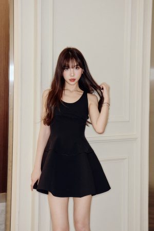 Elegant Satin Ribbon Umbrella Skirt Dress with U-Shaped Straps, Waist-Cinching Puff Princess Design for Women - Y2K Fashion