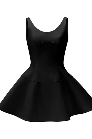 Elegant Satin Ribbon Umbrella Skirt Dress with U-Shaped Straps, Waist-Cinching Puff Princess Design for Women - Y2K Fashion