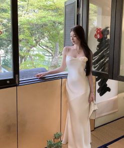 Elegant Satin White Slip Dress - Summer High-Quality Bodycon Skirt with Long Slim Fit for a Chic, Effortless Look