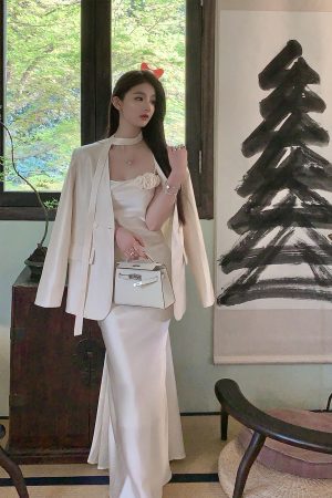 Elegant Satin White Slip Dress - Summer High-Quality Bodycon Skirt with Long Slim Fit for a Chic, Effortless Look