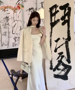 Elegant Satin White Slip Dress - Summer High-Quality Bodycon Skirt with Long Slim Fit for a Chic, Effortless Look