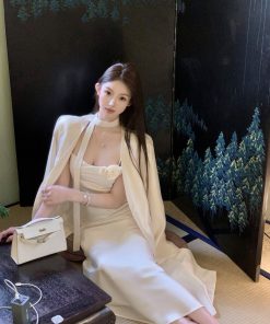 Elegant Satin White Slip Dress - Summer High-Quality Bodycon Skirt with Long Slim Fit for a Chic, Effortless Look