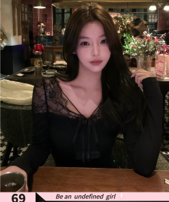 Elegant Sexy Lace Spliced Long Sleeve Top - Versatile Floral Design for Chic Night Out, Perfect for Y2K and Romantic Looks