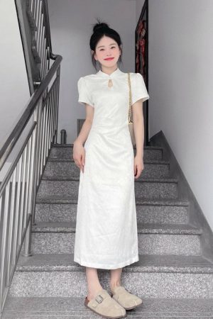 Elegant Short-Sleeve Qipao Dress for Women - Waist-Cinching, High-Quality Chinese Style, Summer National Dress with Stand Collar