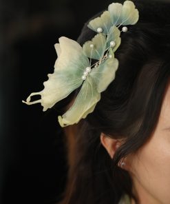 Elegant Silk Embossed Butterfly Hairpin Side Clip - Fairy-Inspired Tang Style Hanfu Hair Accessory for Girls