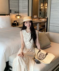 Elegant Sleeveless Long French Heavy Knit Dress for Women - Summer 90s Inspired Casual Style