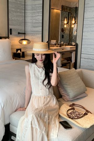Elegant Sleeveless Long French Heavy Knit Dress for Women - Summer 90s Inspired Casual Style
