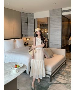 Elegant Sleeveless Long French Heavy Knit Dress for Women - Summer 90s Inspired Casual Style