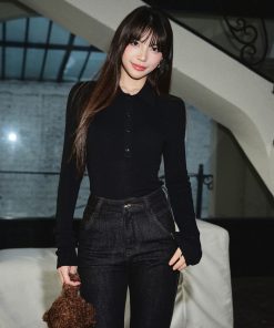 Elegant Slim-Fit Cashmere Knitted Polo Collar Top for Women - Autumn Winter Base Layer Fashion