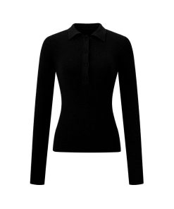 Elegant Slim-Fit Cashmere Knitted Polo Collar Top for Women - Autumn Winter Base Layer Fashion