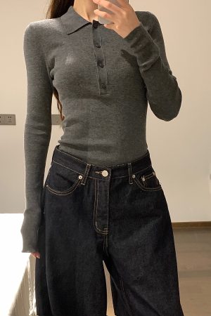 Elegant Slim-Fit Cashmere Knitted Polo Collar Top for Women - Autumn Winter Base Layer Fashion