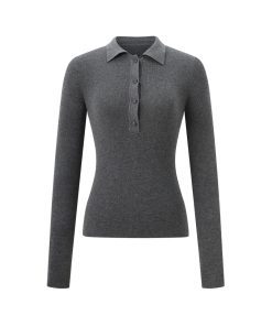 Elegant Slim-Fit Cashmere Knitted Polo Collar Top for Women - Autumn Winter Base Layer Fashion