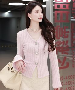 Elegant Slim Fit Heavy-Duty Long Sleeve Knitted Cardigan for Women - One-Click Slimming, Chic Designer Style, Perfect for Layering