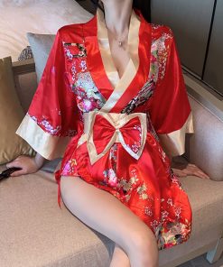 Elegant Slim-Fit Low-Cut Deep V-Neck Kimono Dress for Women - Nightclub & Work Attire, Chic Evening Style