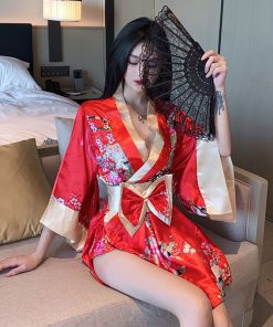 Elegant Slim-Fit Low-Cut Deep V-Neck Kimono Dress for Women - Nightclub & Work Attire, Chic Evening Style