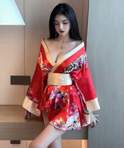 Elegant Slim-Fit Low-Cut Deep V-Neck Kimono Dress for Women - Nightclub & Work Attire, Chic Evening Style