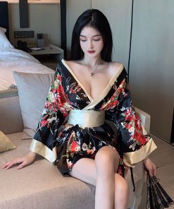 Elegant Slim-Fit Low-Cut Deep V-Neck Kimono Dress for Women - Nightclub & Work Attire, Chic Evening Style