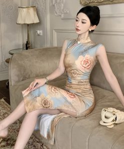 Elegant Slim Fit Qipao Dress for Young Women - Summer 2025 Chinese Style Daily Wear