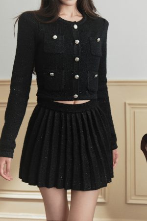 Elegant Slimming Knitted Two-Piece Set with Half Skirt - High-End Fragrance Inspired, Perfect for 90s and Y2K Fashion Lovers