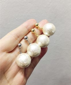 Elegant Socialite Style 3D Pearl Round Ball Earrings - Artificial Cotton Jewelry for 2025 Spring/Summer Collection