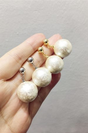 Elegant Socialite Style 3D Pearl Round Ball Earrings - Artificial Cotton Jewelry for 2025 Spring/Summer Collection